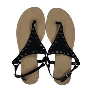 Simply Vera Vera Wang Grommet Thong Sandals Womens 7.5 Black Flat Strappy